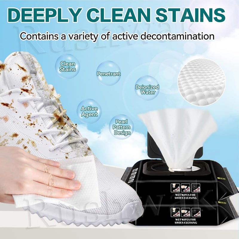 Rushwak Shoe Wipes (80 + 80 Wipes) Sneaker Wipes Instant Sneaker Cleaner Shoe Cleaning Wipes Sneaker Wipes for Shoes Quick Remove Dirt Stain Shoe Cleaner Wipes Shoe Wipes for Sneakers Cleaning Kit - Image 4