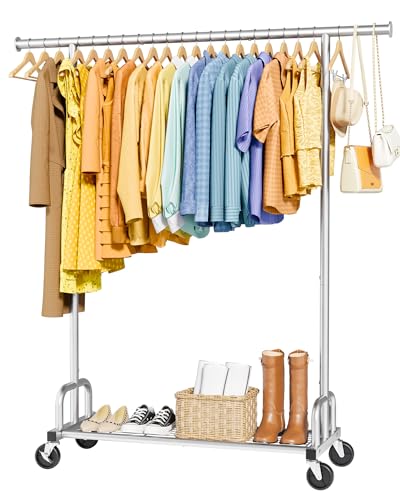 Sakugi Clothes Rack LargeCapacity Clothing Racks for Hanging Clothes with Lockable Wheels SpaceSaving Metal Coat Rack for Bedroom Laundry Room Entryway 456 x 169 x 59 Silver - Image 1