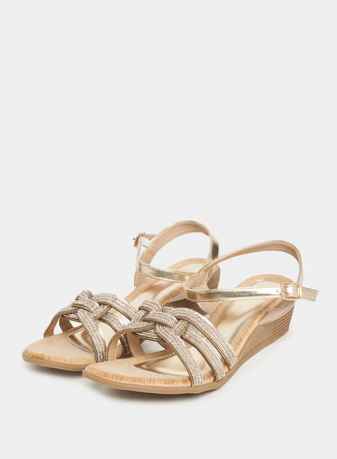 Styli Embellishes Ankle Strap Wedge Sandals