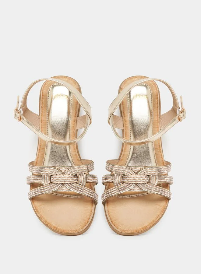 Styli Embellishes Ankle Strap Wedge Sandals