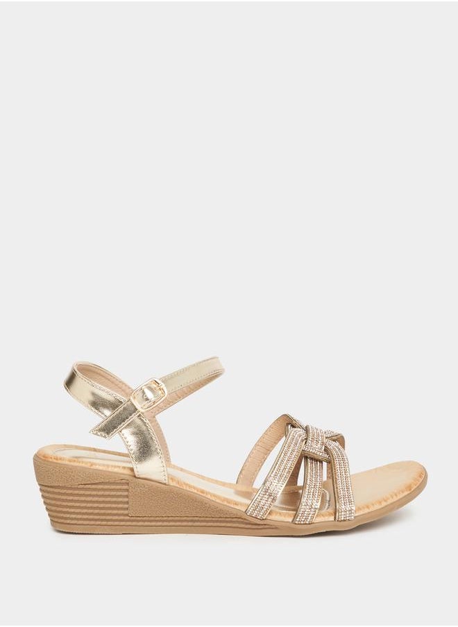 Styli Embellishes Ankle Strap Wedge Sandals  - Image 1