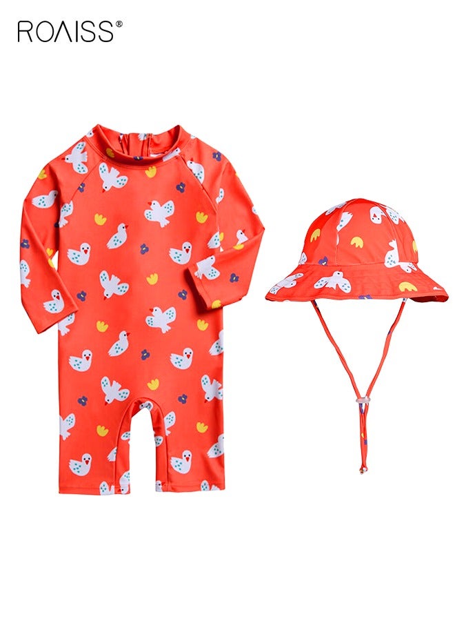 رويس بدلة سباحة للبنات بأكمام طويلة بسحاب من قطعة واحدة مع قبعة شمسية، بدلة سباحة صيفية مدمجة للحماية من الشمس، ملابس سباحة واقية من الطفح الجلدي للبنات الصغار - Image 1
