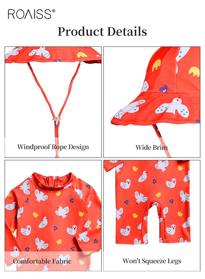 رويس بدلة سباحة للبنات بأكمام طويلة بسحاب من قطعة واحدة مع قبعة شمسية، بدلة سباحة صيفية مدمجة للحماية من الشمس، ملابس سباحة واقية من الطفح الجلدي للبنات الصغار - Image 5