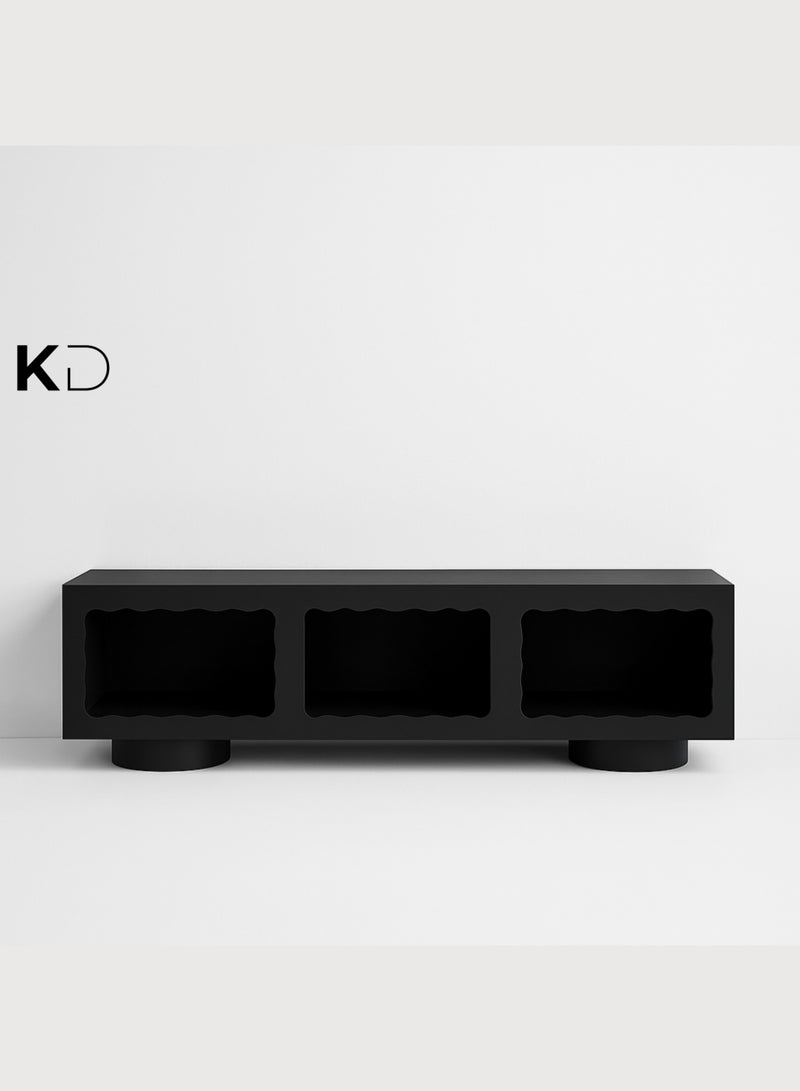 كستم ديكو حامل تلفزيون حديث أسود غائم من كوستومديكو لغرفة المعيشة - مركز ترفيه خشبي مع أرفف مفتوحة، وحدة تحكم وسائط فاخرة وبسيطة لأجهزة التلفزيون ذات الشاشات المسطحة حتى 65 بوصة - Image 1