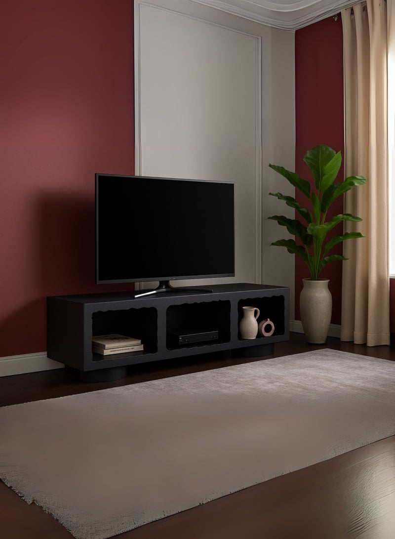 كستم ديكو حامل تلفزيون حديث أسود غائم من كوستومديكو لغرفة المعيشة - مركز ترفيه خشبي مع أرفف مفتوحة، وحدة تحكم وسائط فاخرة وبسيطة لأجهزة التلفزيون ذات الشاشات المسطحة حتى 65 بوصة - Image 4