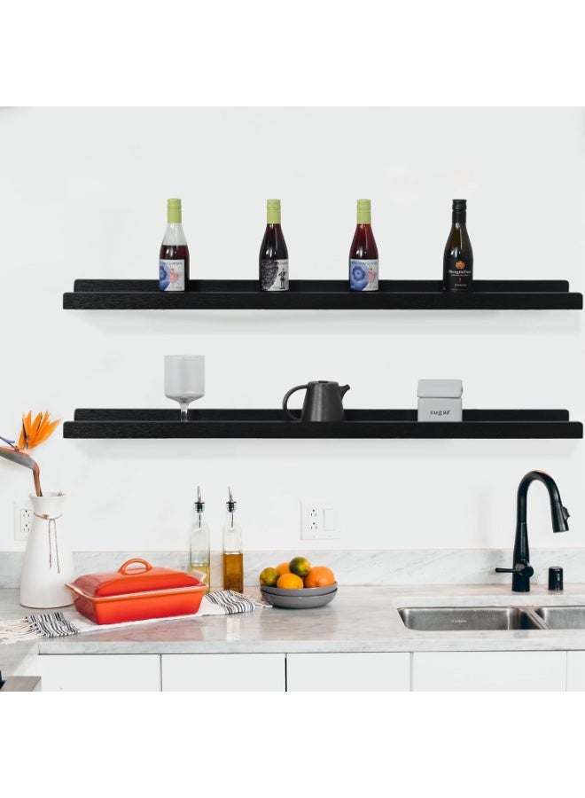 PHOENANCEE Long Floating Shelves 36 Inch,Wood Picture Ledge with Lip for Wall Set of 2,Photo Frames Display for Living Room Bedroom Kids Nursery,Home Office Decor（Rustic Black - Image 2
