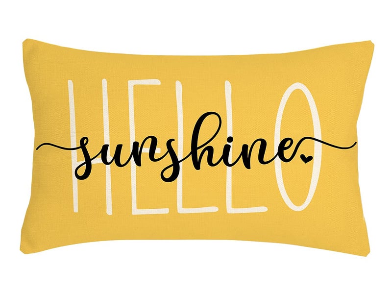 4TH Emotion Hello Sunshine Pillow Cover Farmhouse Yellow Lumbar Pillow Cover Spring Summer Decorations Cushion Case for Sofa Couch Polyester Linen 12x20 Inches - Image 1