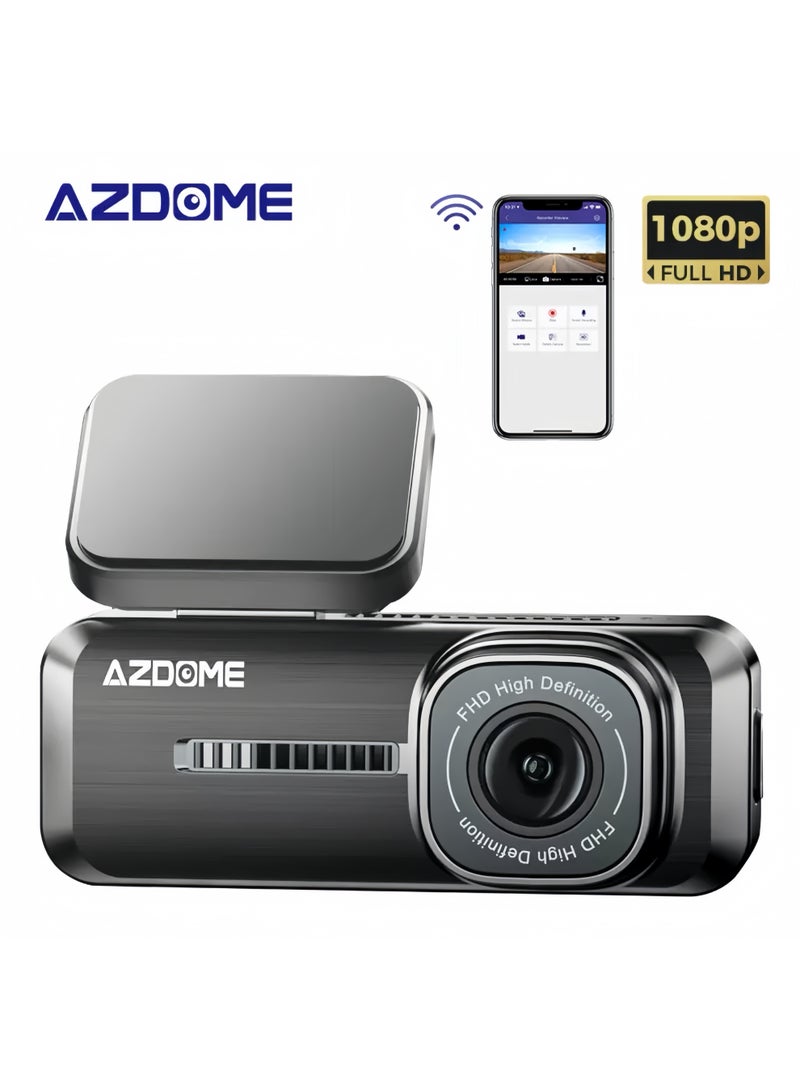 أزدوم كاميرا مراقبة أمامية لاسلكية بدون شاشة AZDOME M200، عدسة F1.6 بدقة 1080P مع رؤية ليلية، تسجيل حلقي بواسطة مستشعر G، مجموعة 32 جيجابايت، تدعم تطبيق AZDOME، مجموعة التوصيل الدائم غير مشمولة. - Image 1