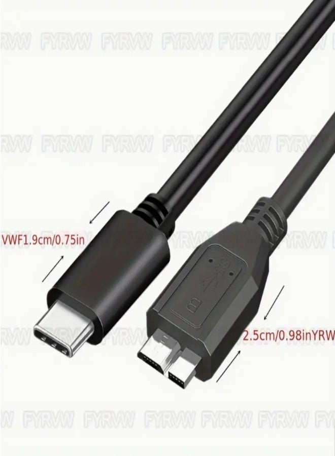 USB C Hard Drive Cable 0.25M Micro B to Type C. High-Speed, 3.0 Gen 2 & Gen 1 Compatible, Durable Black Cord for Seagate, LaCie, for Samsung, WD External Hard Drives, USB C to Micro USB Cable, Hard Drive Connectivity, Professional Look, Highspeed Connectivity - Image 1
