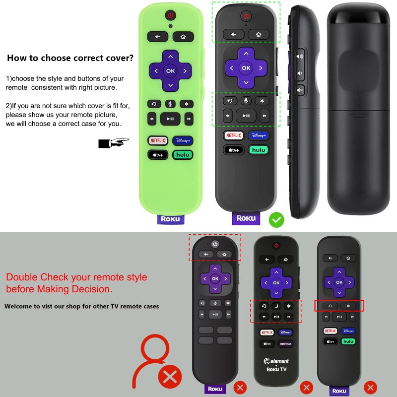 PINOWU [2 Pack] Remote Cover (Glow in The Dark) Compatible with Roku Voice Remote, Pinowu Anti Slip Silicone Cover Compatible with Roku Players and Roku TVS Voice Remote (Green and Blue) - Image 3