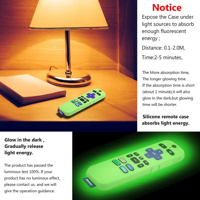 PINOWU [2 Pack] Remote Cover (Glow in The Dark) Compatible with Roku Voice Remote, Pinowu Anti Slip Silicone Cover Compatible with Roku Players and Roku TVS Voice Remote (Green and Blue) - Image 2