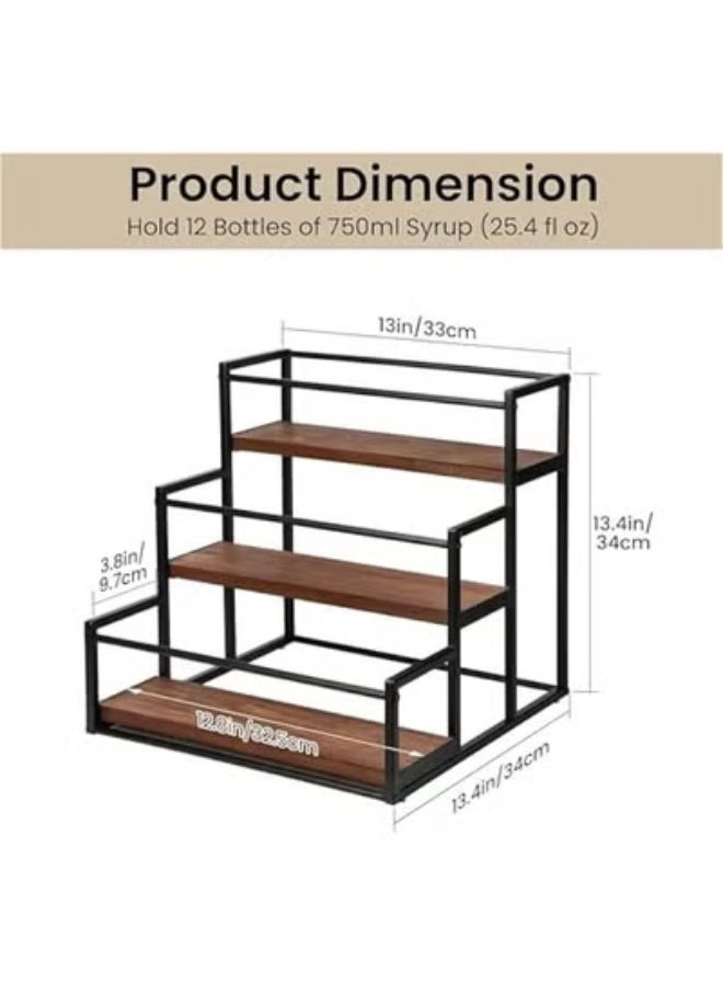 Beauenty Coffee Syrup Rack Organizer Syrup Bottle Holder Stand for Coffee Bar 3-Tier 12 Bottles Storage Shelves for Syrup, Spice rack, Dressing for Kitchen Coffee Station - Image 2