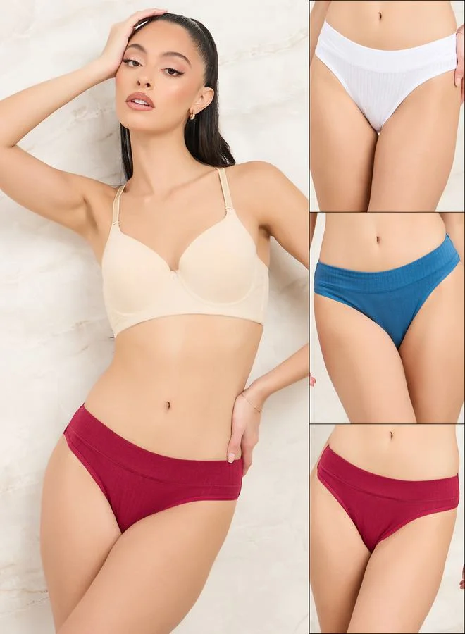 Styli Pack of 3 - Cotton Wide Waistband Ribbed Bikini