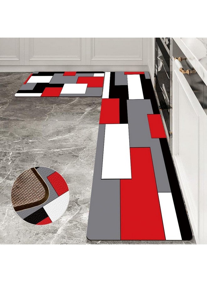 AILUER Black,White,Red and Grey Kitchen Rug Set 2 Piece Abstract Geometric Art Cushioned Abstract Modern Mats for Laundry (Geometric Art, 17.5"x29.5"+17.5"x47") - Image 1