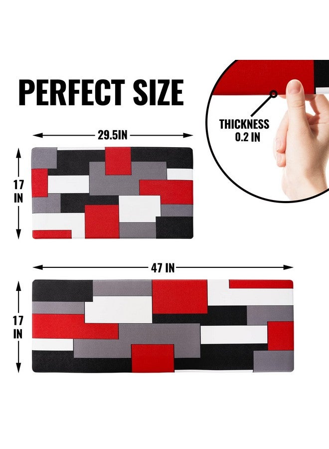 AILUER Black,White,Red and Grey Kitchen Rug Set 2 Piece Abstract Geometric Art Cushioned Abstract Modern Mats for Laundry (Geometric Art, 17.5"x29.5"+17.5"x47") - Image 2