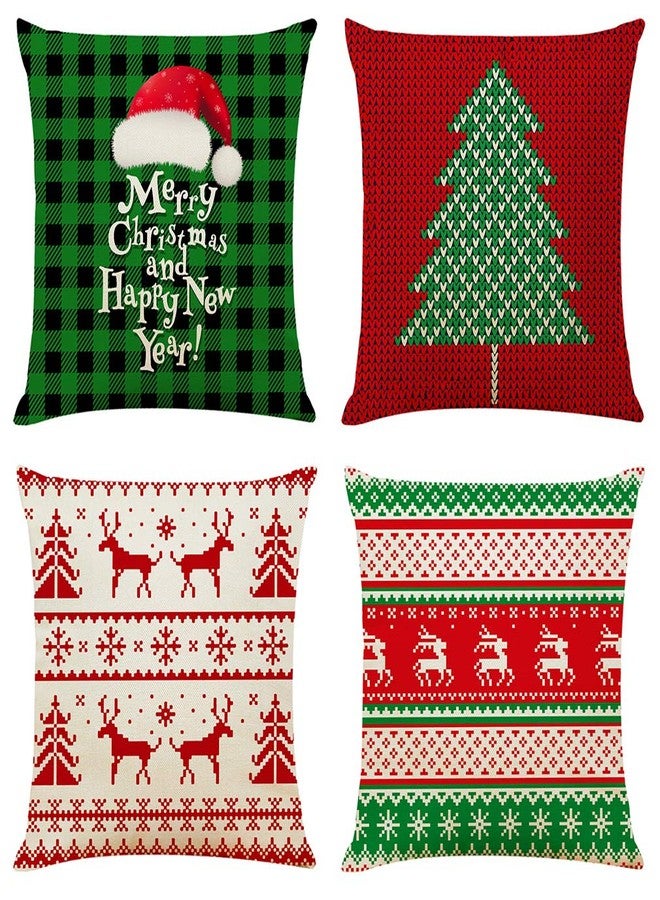 Ogrmar 4PCS 18"x18" Throw Pillow Covers Christmas Decorative Couch Pillow Cases Cotton Linen Square Cushion Cover for Sofa, Couch, Bed and Car (Christmas-G) - Image 1