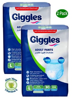 2 Pack Of Adult Pants Culotte Turkish Made with Wetness Indicator and Odor Control Large Size (30 Pieces)