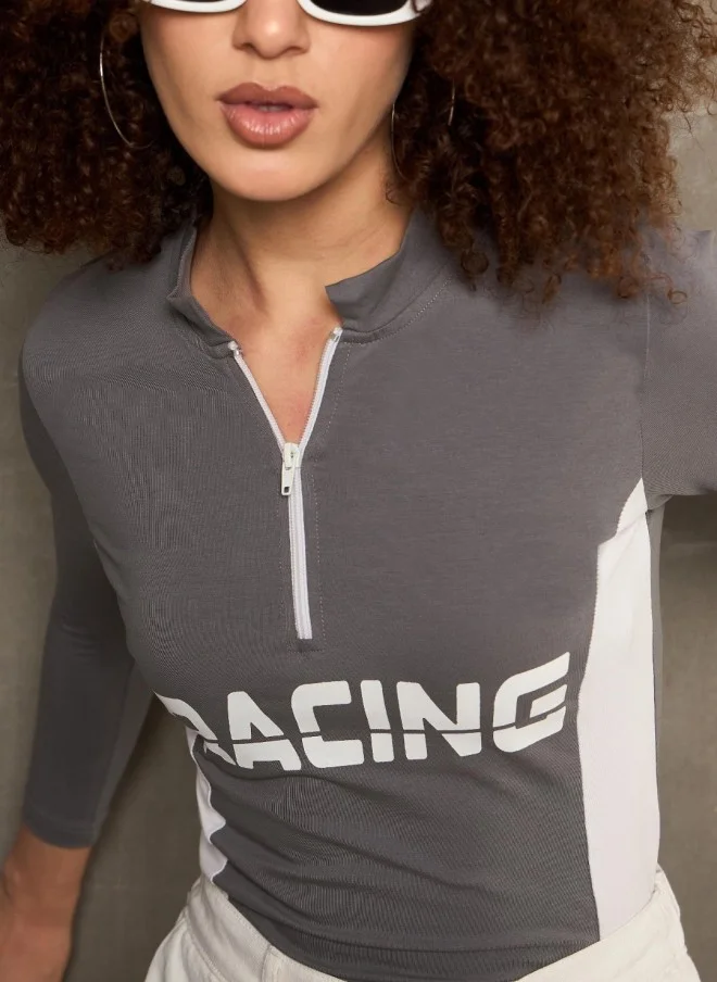 SASSAFRAS Grey Typography Printed T-Shirt for Women