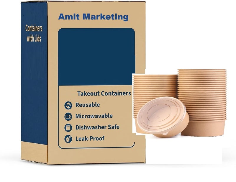 Amit Marketing 500 ML Brown Round Paper Bowl with Lids, Disposable Take Out Food Containers Storage Box for Hot/Cold Foods, Party Supplies for Soup, Salad, Dessert, Pasta, Noodles (20 PCS) - Image 4