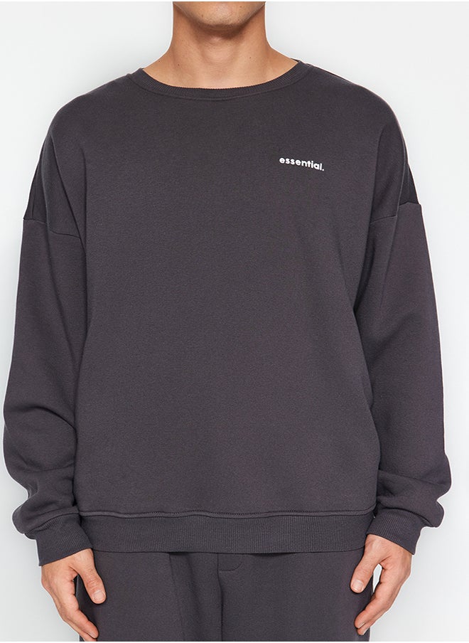 trendyol - Anthracite Tracksuit Set Oversize / Wide Cut Text Printed With Fleece Inside TMNAW24EM00004 - Image 1