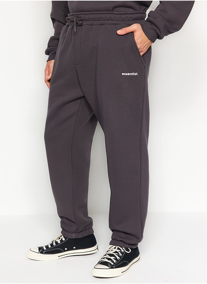 trendyol - Anthracite Tracksuit Set Oversize / Wide Cut Text Printed With Fleece Inside TMNAW24EM00004 - Image 1