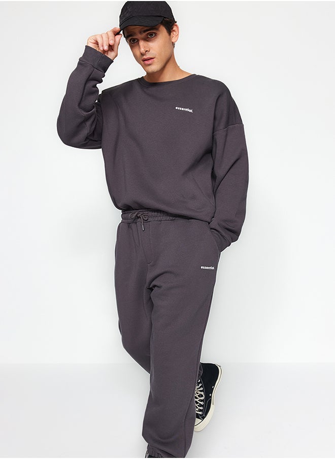 trendyol - Anthracite Tracksuit Set Oversize / Wide Cut Text Printed With Fleece Inside TMNAW24EM00004 - Image 1