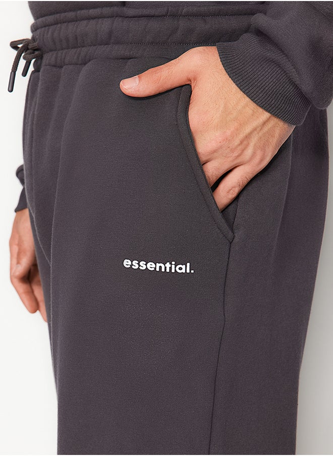trendyol - Anthracite Tracksuit Set Oversize / Wide Cut Text Printed With Fleece Inside TMNAW24EM00004 - Image 1