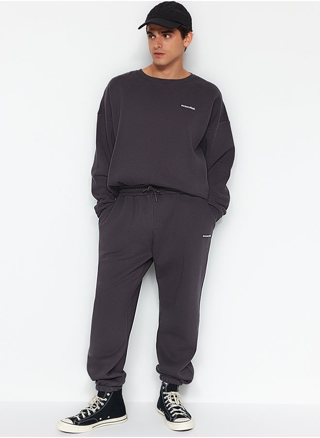 trendyol - Anthracite Tracksuit Set Oversize / Wide Cut Text Printed With Fleece Inside TMNAW24EM00004 - Image 1