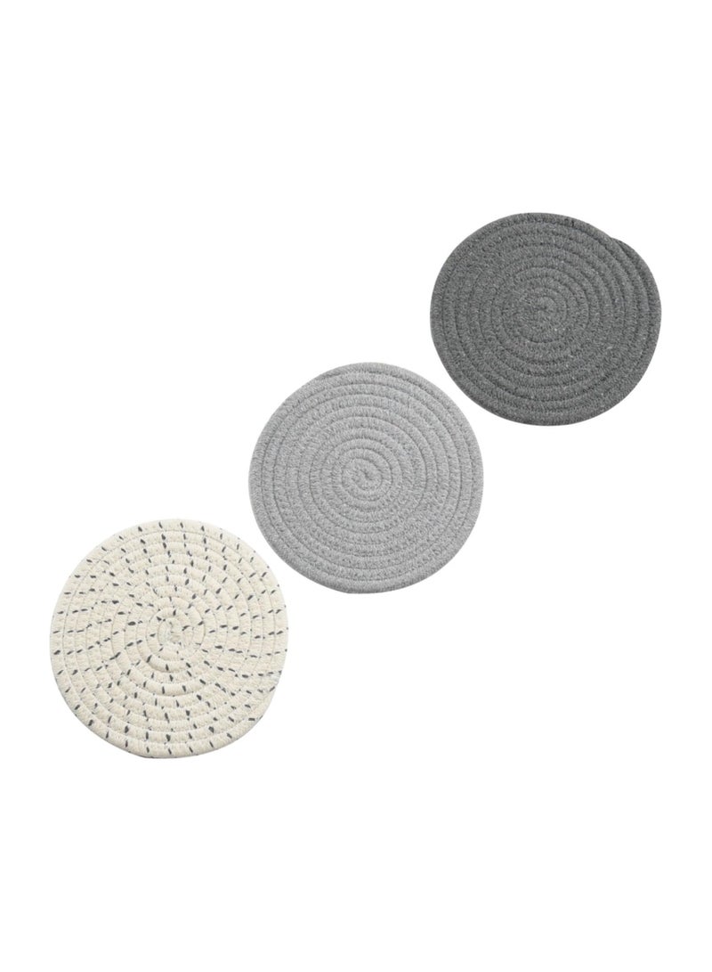 Bukela Heat Insulated and Non-Slip, 100% Cotton Woven Hot Pot Holder Set (Set of 3) Stylish Coasters, Potholders and Spoon Holders for Cooking and Baking, 7" Diameter (Gray)  - Image 1