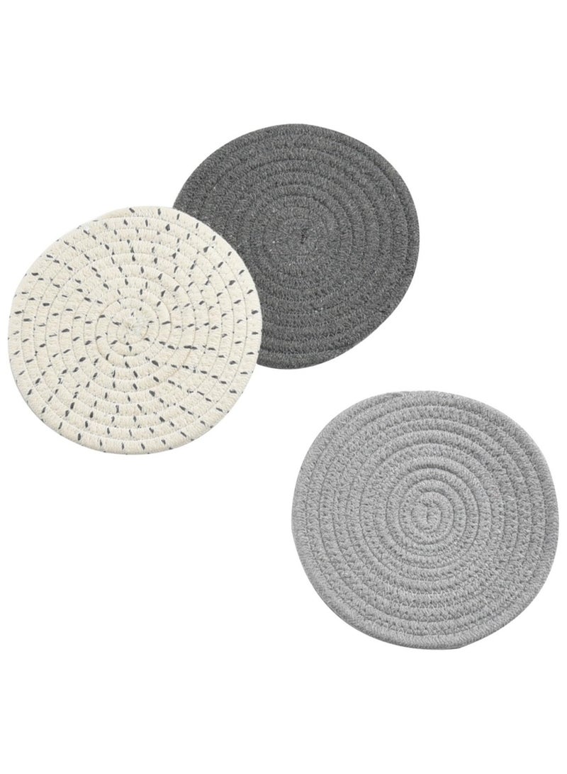 Bukela Heat Insulated and Non-Slip, 100% Cotton Woven Hot Pot Holder Set (Set of 3) Stylish Coasters, Potholders and Spoon Holders for Cooking and Baking, 7" Diameter (Gray)  - Image 4