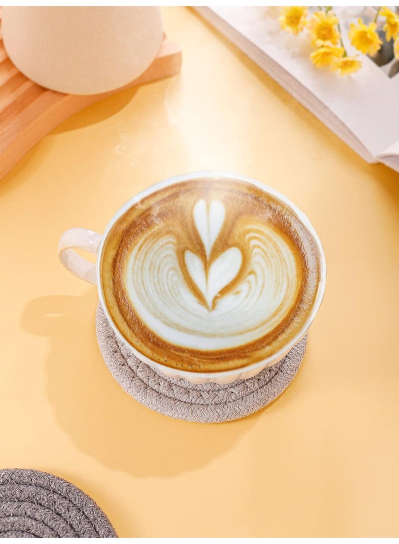 Bukela Handmade Woven Drink Coasters, 3Pcs Boho Absorbent Coasters for Home Decor, Cotton for Farmhouse Table Kinds of Cups New House Gift(4.3in, Grey/White) - Image 5