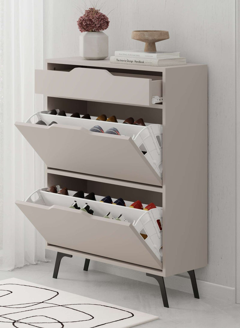 موراه هوم Pairs Entryway Storage Cabient With 4 Doors & Metal Legs Shoe Rack For Hallway Bedroom Living Room  29.5X110X 81.6 Cm  Light Mocha  - Image 3