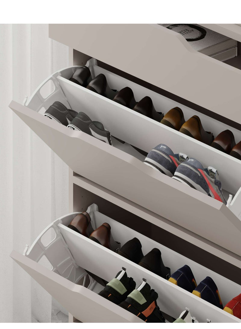 موراه هوم Pairs Entryway Storage Cabient With 4 Doors & Metal Legs Shoe Rack For Hallway Bedroom Living Room  29.5X110X 81.6 Cm  Light Mocha  - Image 4