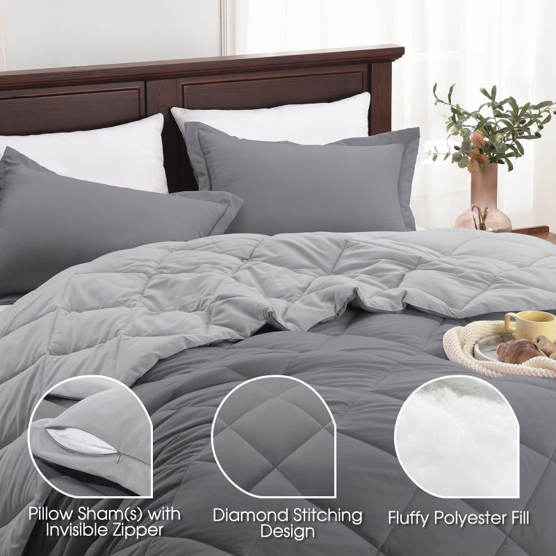 Basic Beyond California King Comforter Set Reversible Cal King Comforter Set  Grey Comforter Set California King for All Seasons  1 Comforter 106""x92"" and 2 Pillow Shams 20""x36""+2"" - Image 4