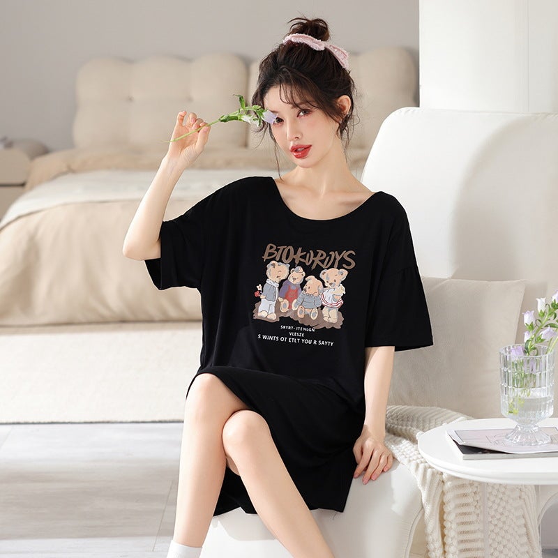 5XL extra large 220kg chubby girl modal nightgown ladies summer thin cool plus size short sleeve dress ALS-3329
