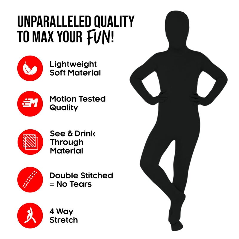 Morphsuits Kids Black Bodysuit Costume, Black Full Body Suit Halloween, All Black Costume Morph Suit Boys, Full Body Black Suit Costume, Medium - Image 2