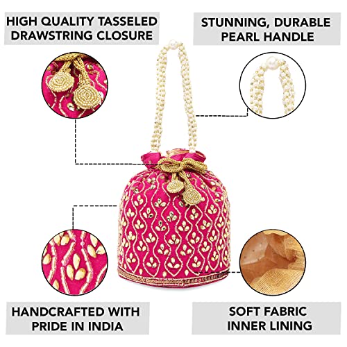Peora Rani Pink Potli Bags for Women Evening Bag Clutch Ethnic Bride Purse with Drawstring(P88RP) - Image 3
