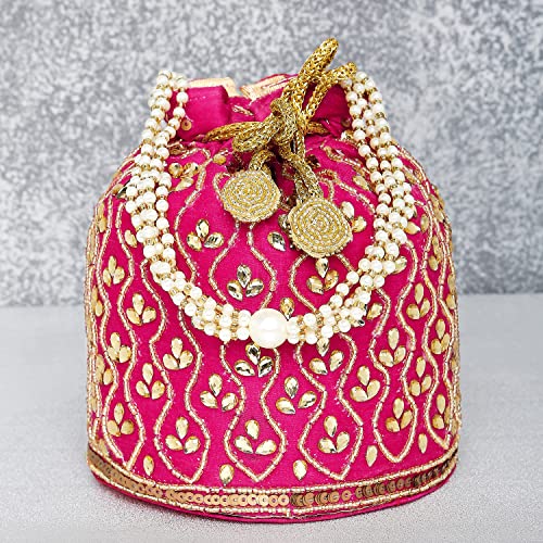 Peora Rani Pink Potli Bags for Women Evening Bag Clutch Ethnic Bride Purse with Drawstring(P88RP) - Image 5