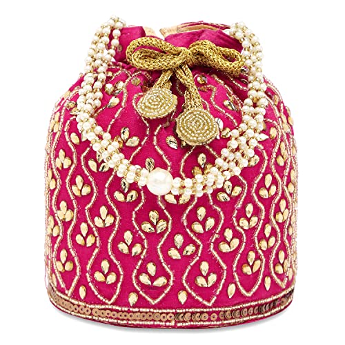 Peora Rani Pink Potli Bags for Women Evening Bag Clutch Ethnic Bride Purse with Drawstring(P88RP) - Image 1