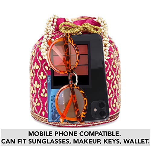 Peora Rani Pink Potli Bags for Women Evening Bag Clutch Ethnic Bride Purse with Drawstring(P88RP) - Image 2