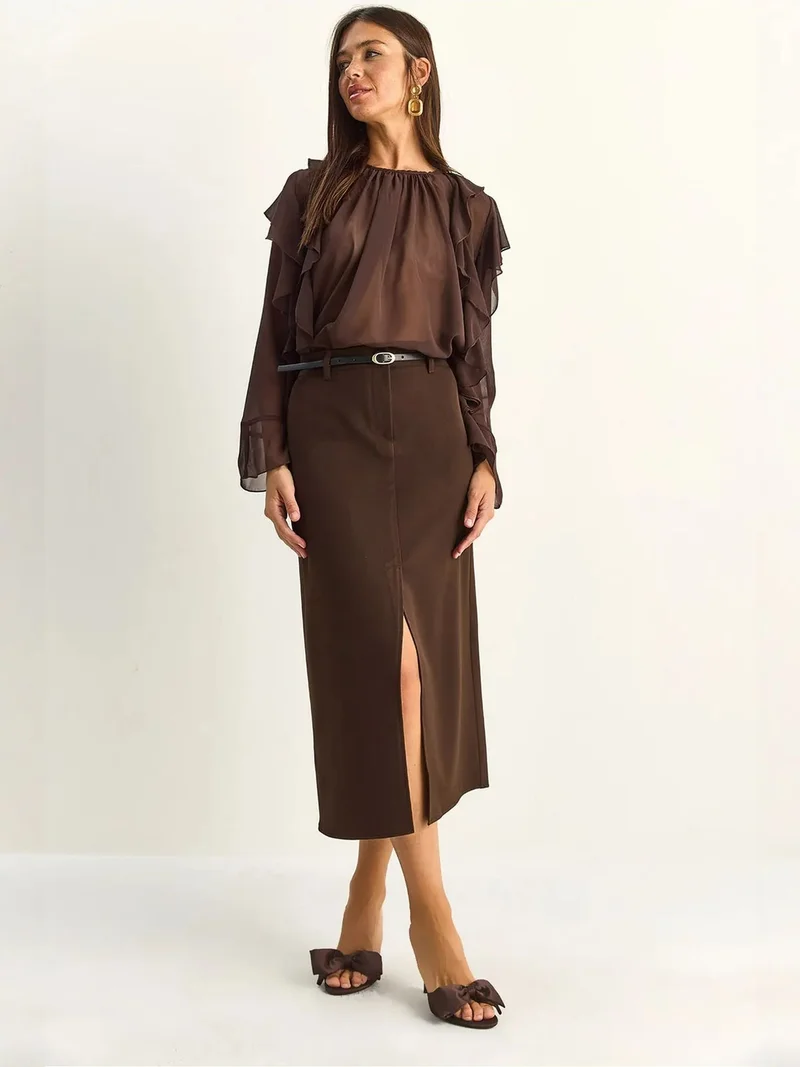 بيانكو لوتشي LUCCI High-Waist Midi Pencil Skirt With Slit