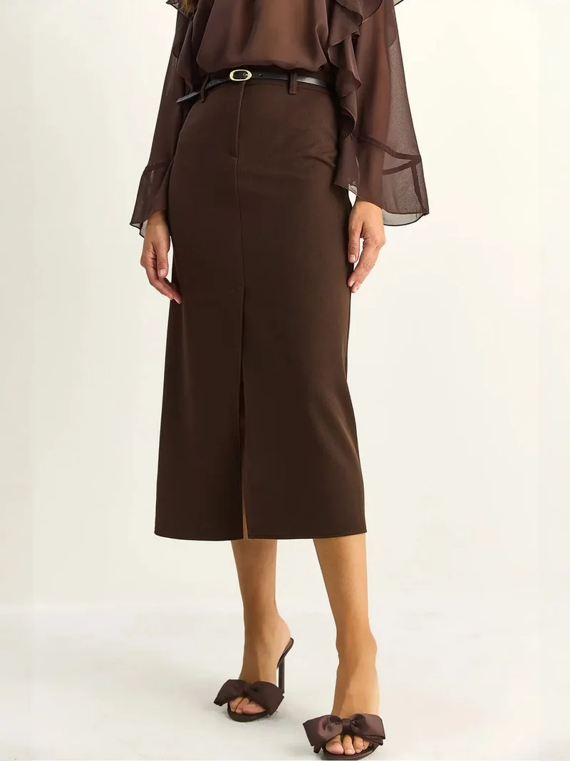 بيانكو لوتشي LUCCI High-Waist Midi Pencil Skirt With Slit