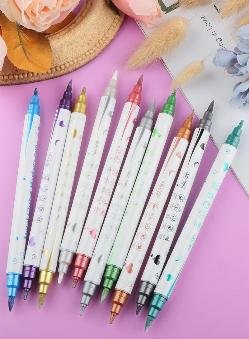 10 Color Metal Giltter 3D Nail Art Pens Set, Double-ended Nail Point Graffiti Dotting Pen, Drawing Painting Liner Brush for DIY Nail Art Beauty Adorn Manicure Tools, Nail Art 3D Painted Pen - Image 5
