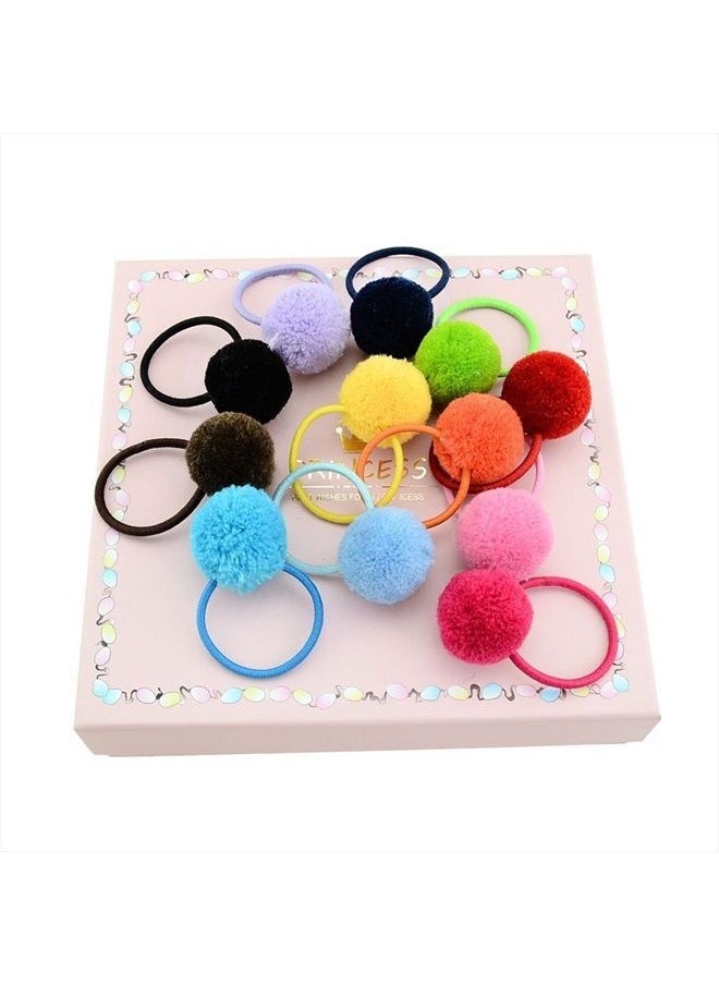 esowemsn 12pcs Assorted Color Fluffy Ball Pom Pom Hair Ties Handmade Hair Accessories Best for Baby Girls (Random Color)  - Image 1