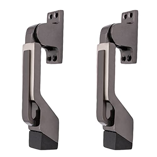 Atom Door Stopper | Kickdown Door Stop with One Touch | Adjustable Height & Rubber Tip 1.5 Inches, Door Stops (Black Silver Finish, DS002), Pack of 2 - Image 1