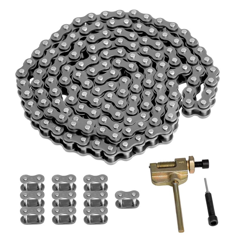 Belleone 25 Roller Chain 3 Feet with 10 Connecting Link and Chain Breaker, #25 Drive Chain Compatible with Razor 50cc MX500 MX650 SX500 Rocket Bike, Fit for Go Karts/Mini Bikes/Dirt Bike/Scooters/ATV - Image 1