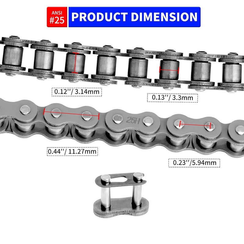 Belleone 25 Roller Chain 3 Feet with 10 Connecting Link and Chain Breaker, #25 Drive Chain Compatible with Razor 50cc MX500 MX650 SX500 Rocket Bike, Fit for Go Karts/Mini Bikes/Dirt Bike/Scooters/ATV - Image 2