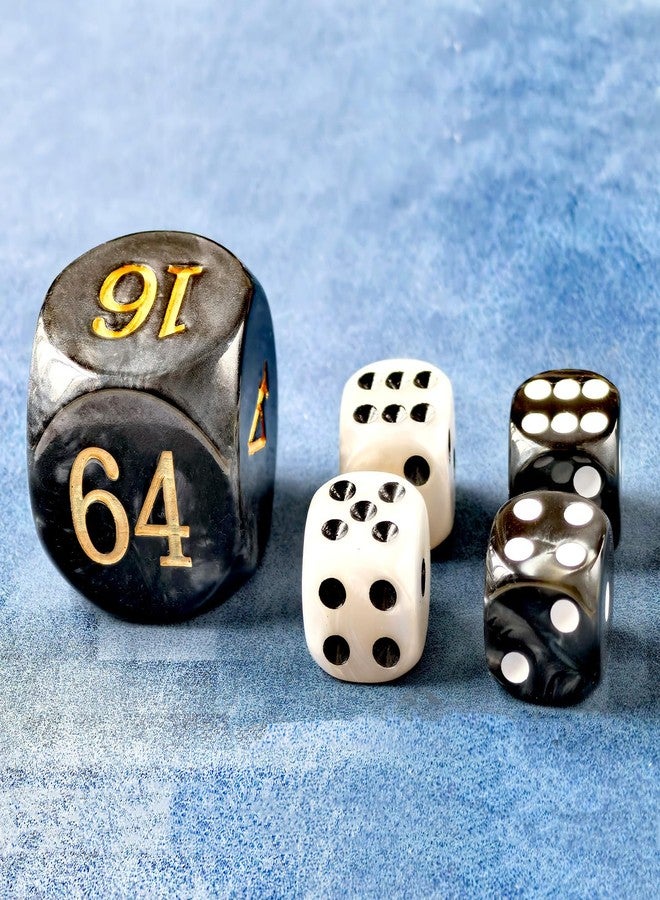 BESCON 5pcs Set 30MM Backgammon Pearl Dice Set - 30MM (1 3/16") Large Backgammon Doubling Cube Plus 4pcs 16MM Dice (Black/White Marbleized) - Image 3