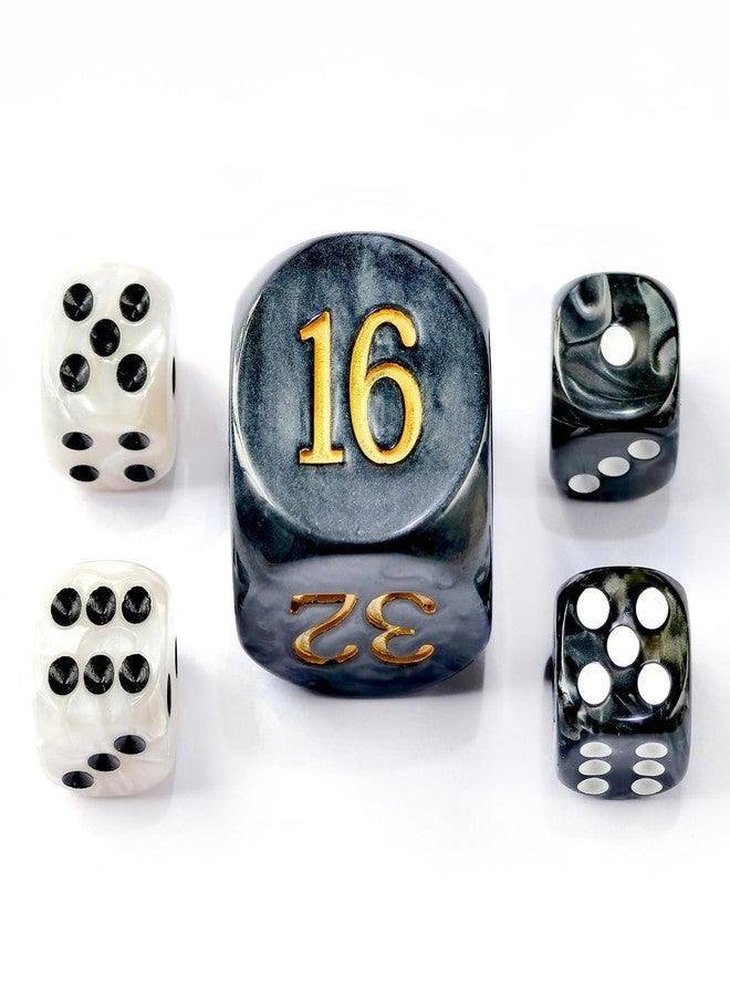 BESCON 5pcs Set 30MM Backgammon Pearl Dice Set - 30MM (1 3/16") Large Backgammon Doubling Cube Plus 4pcs 16MM Dice (Black/White Marbleized) - Image 4
