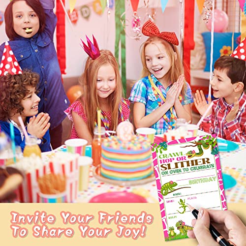 DETIHO 4" x 6" Reptile Theme Birthday Party Invitation Cards With Envelopes - Lizard Snake Turtle - Fill In Style Party Invitation - 20 Sets - E26 - Image 3